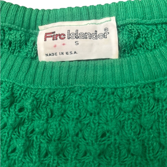 Vintage 80’s Green Crew Neck Sweater with Textured Knit by Fire Islander Small - Picture 2 of 3